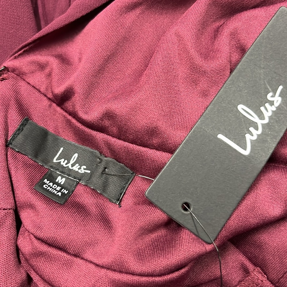 LULUS NWT Heavenly Hues Burgundy Evening/Bridesmaid V-Neck Goddess Maxi Dress M - Picture 6 of 16